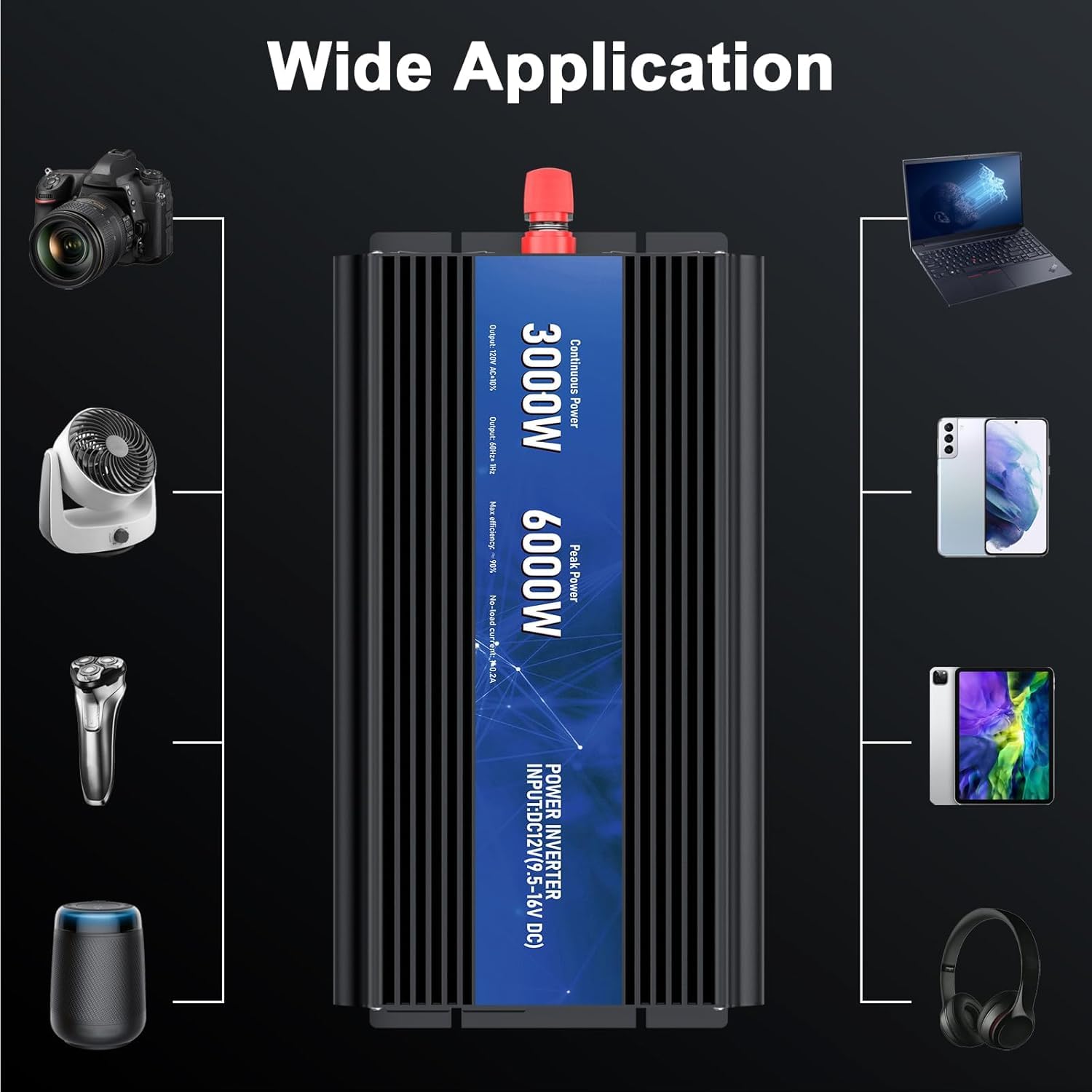 3000 W przetwornica mocy, maksymalna moc 6000 W, 12 V DC na AC 110 V120 V, pilot zdalnego sterowania z wyjściami 2 AC i portem USB 2.4, wyświetlacz LCD do konwertera energii, aktywności na