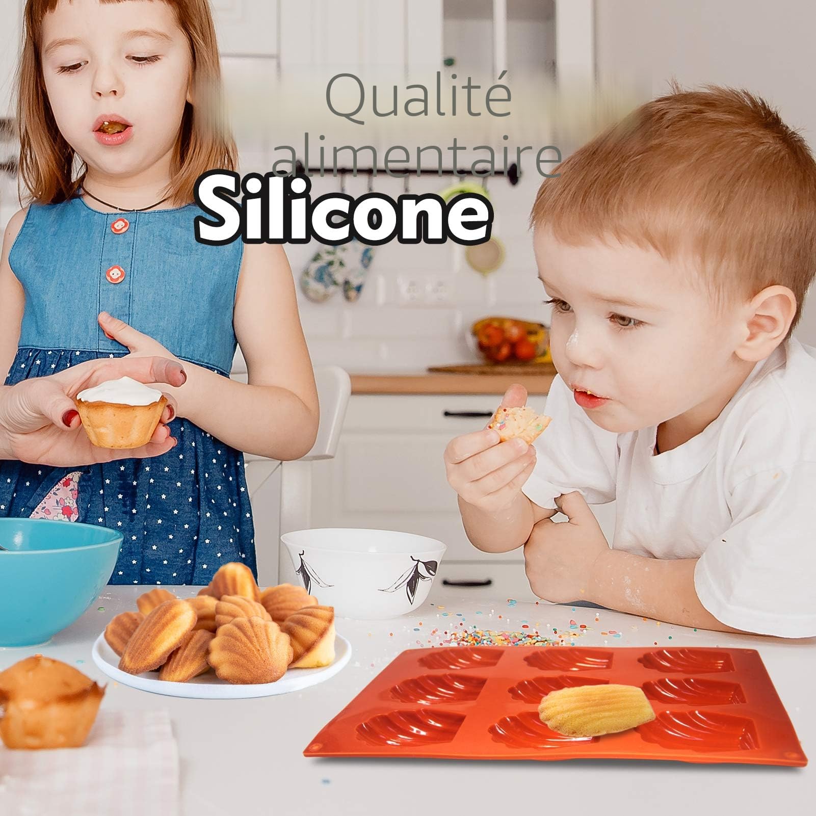 Lot de 2 Moule Madeleine Silicone Antiadhésif 9 Cavités Brun
