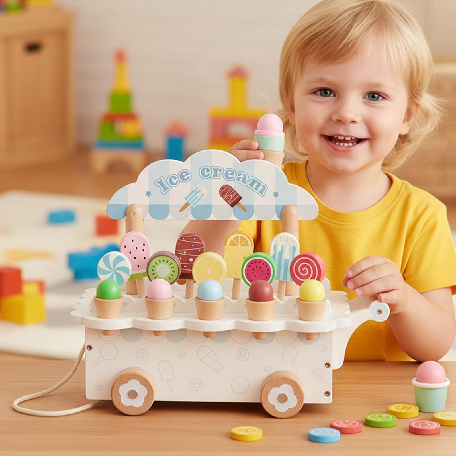 Heladería de Juguete Carrito De Madera Juego De Imaginación Y Simulación