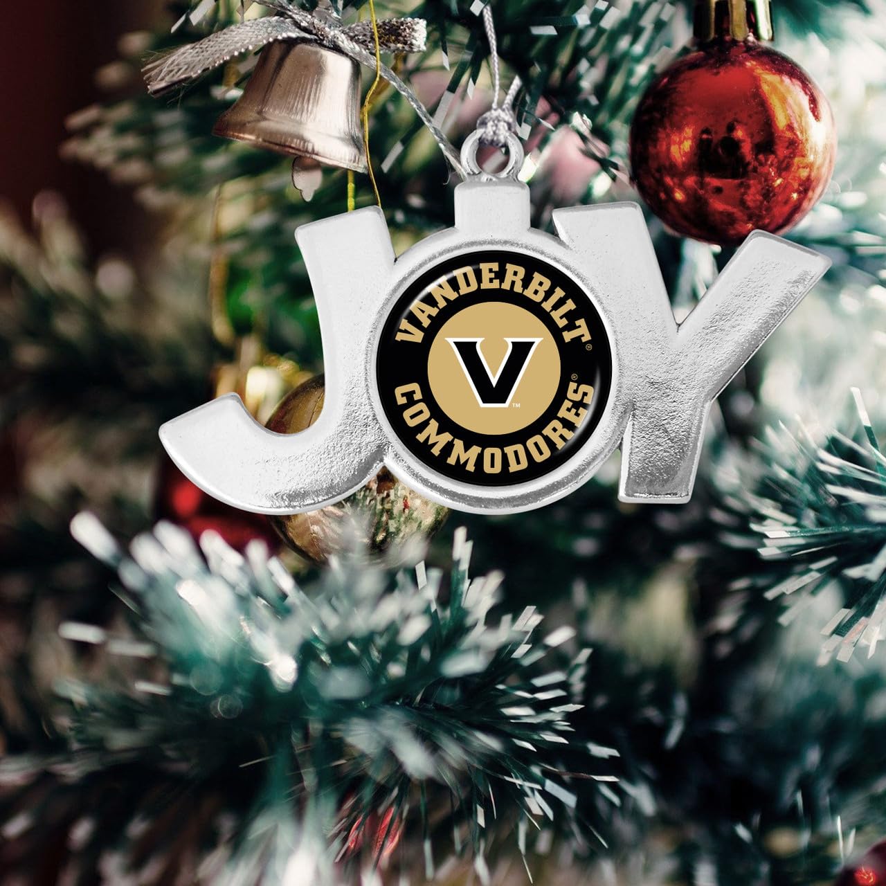 Vanderbilt Commodores Round Circle Team Logo Joy Silver Metal Christmas Ornament Gift Tree Decoration