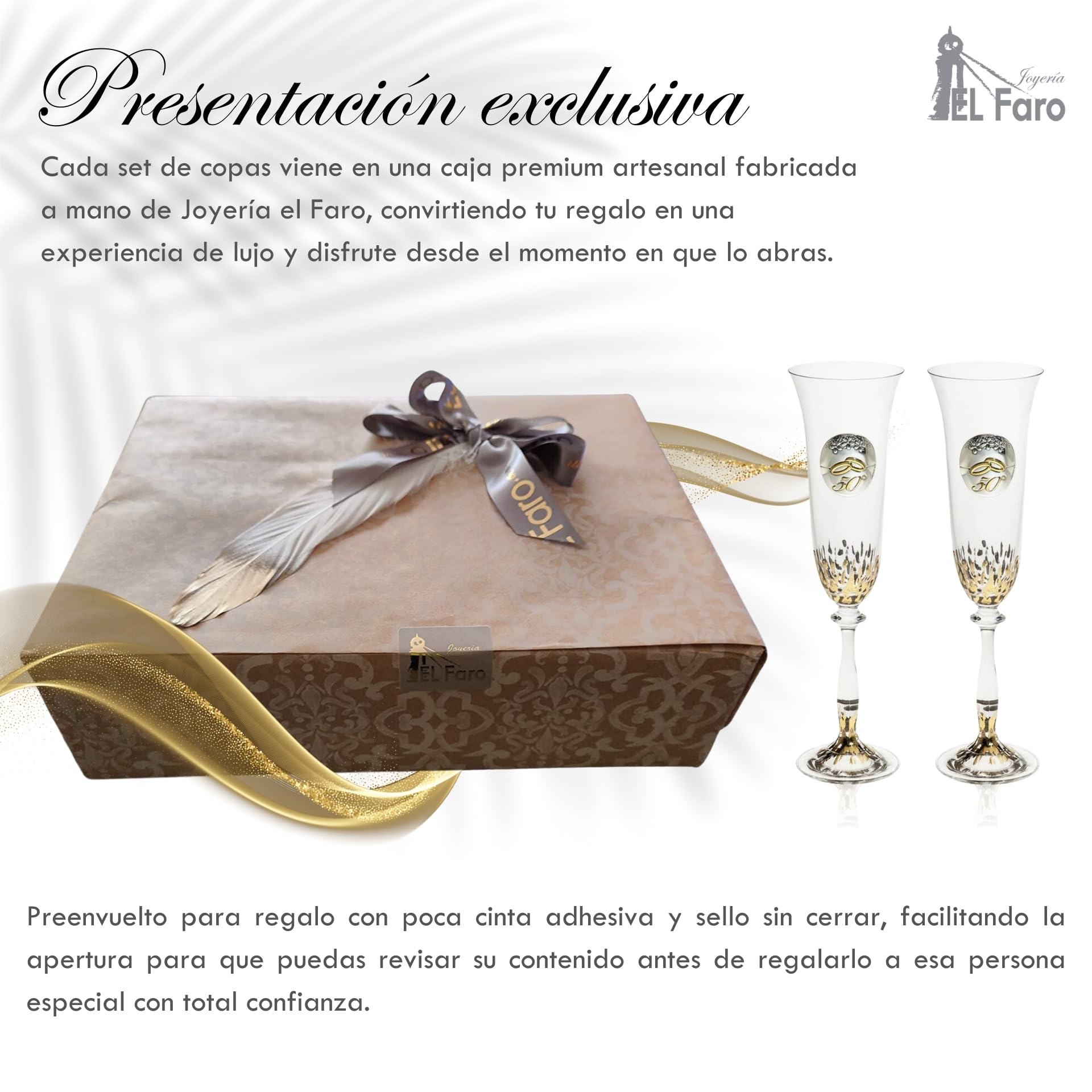 JOYERIA EL FARO Copas 50 Aniversario Bodas de Oro Personalizadas | Cristal de Bohemia de alta resistencia, Estuche premium incluido, Celebra 50 años de amor juntos