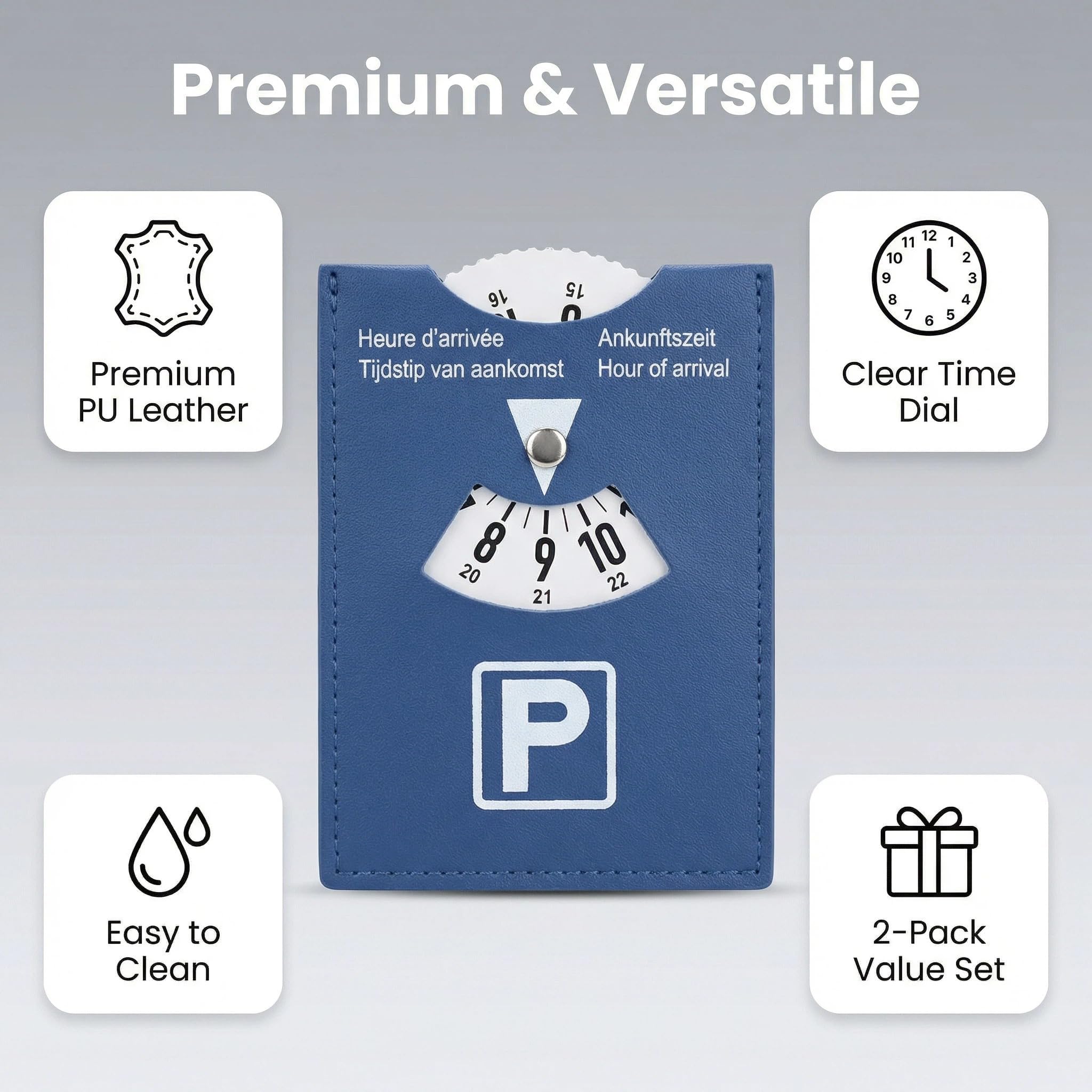 2pcs Disco de Estacionamiento en PU Suave Azul, Modelo Maxi 11x15cm para Zona Azul Europea, Indicador Manual de Hora de Llegada, Superficie Suave al Tacto, Accesorios Coche
