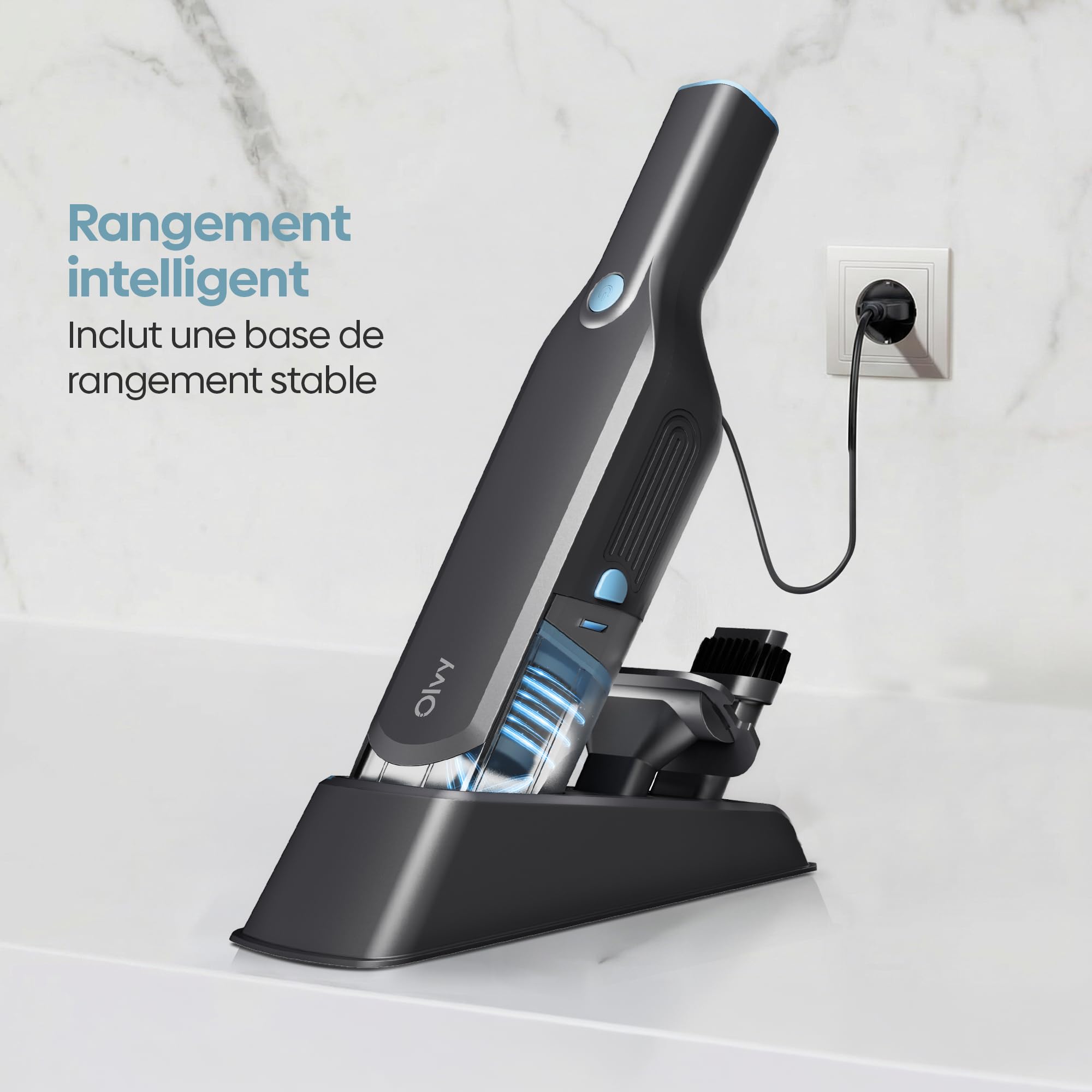 Aspirateur portatif sans fil puissant à 2 vitesses pour poils d'animaux, mini aspirateur portable pour voiture et maison, longue autonomie, filtre HEPA lavable, nombreux accessoires