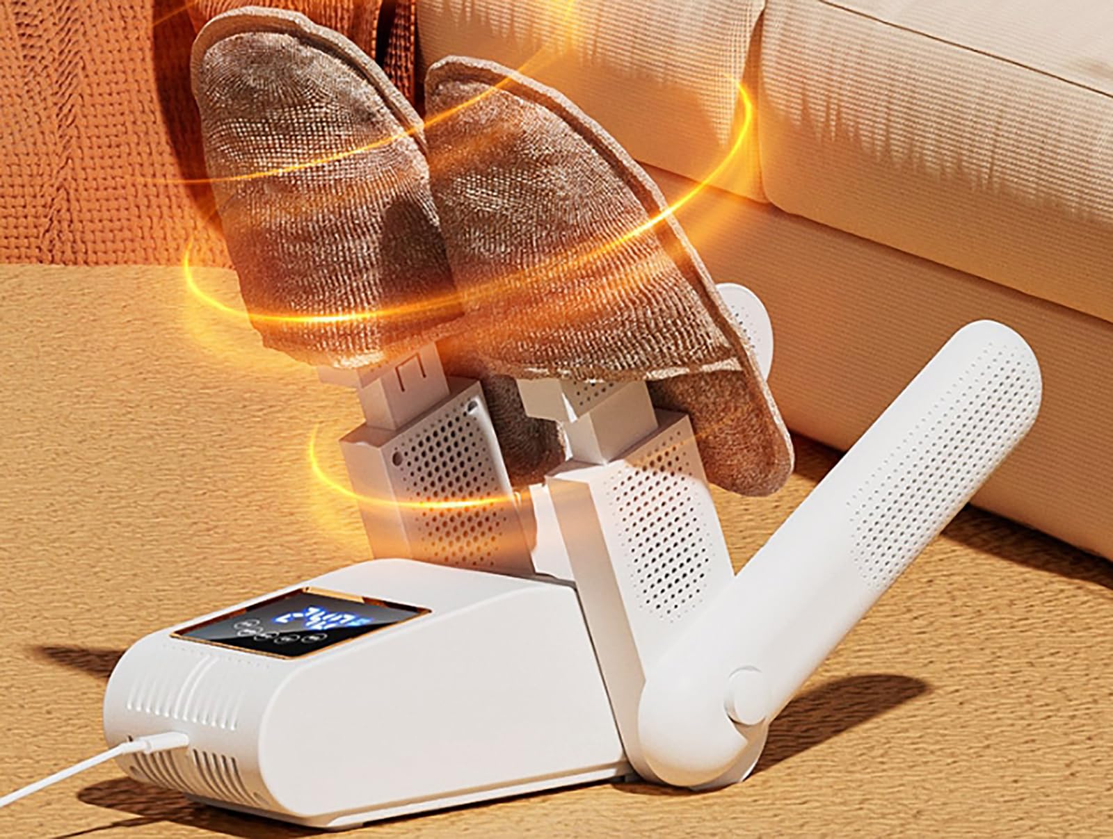 McbeAn Sèche-Chaussures Électrique, Sèche-Chaussures d'hiver avec Support Double V, Écran Tactile LED Et Minuterie, Température Constante 55℃, Rangement Pliable, pour Chaussures Bottes Gants
