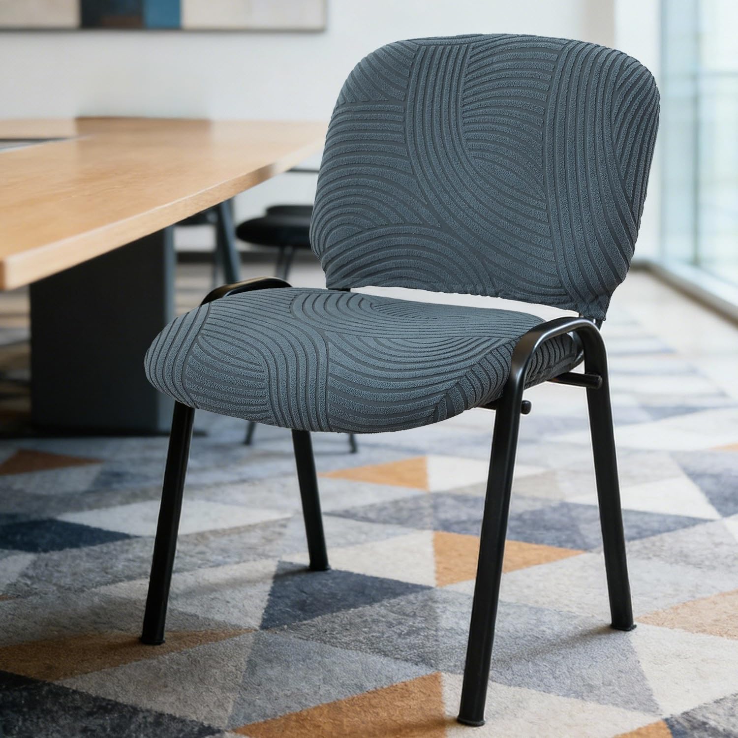 Armlehnenlose Büro Stuhlhussen Mit Blatt Jacquard Muster Zweiteilige Stuhlhussen Für Den Empfangsbereich Stretch-Stuhlhussen Für Esszimmerstühle Für Besprechungsräume(Beige 01,6PCS)