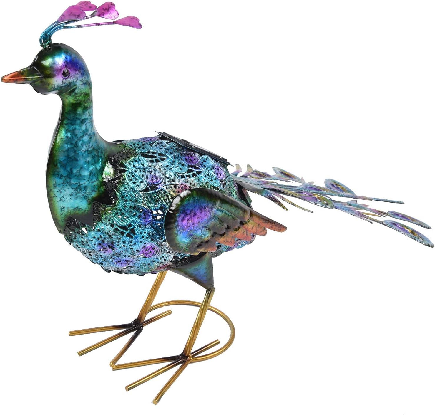 Metal Peacock Decor Garden Statue with Solar Lights, Outdoor Solar Peacock Garden Statue, Standing Peacock Sculptures for Yard Art Backyard Lawn Patio Ornament (#1)