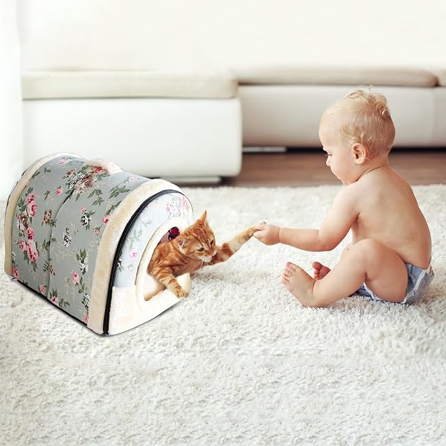 Foto 2 de 7 de PETCUTE Casa Cama para Perros Casa para Mascotas Caseta para Perro Gato Interior con Cojín removible