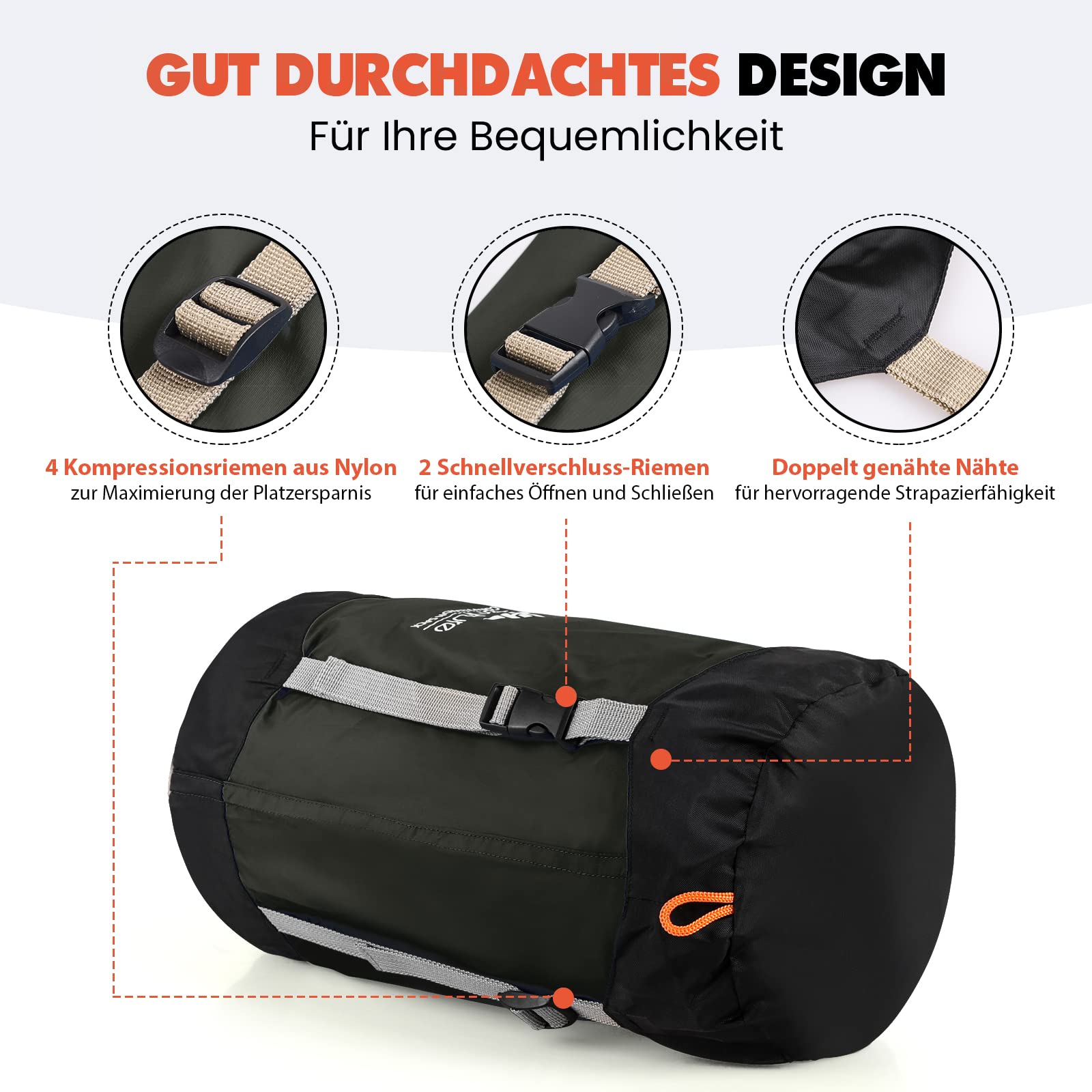 HIKENTURE Kompressionssack 10L/14L/20L/30L, 50% Mehr Stauraum! Wasserfester & Ultraleichter Kompressionssack für Schlafsack, Platzsparende Aufbewahrungstasche für Camping, Outdoor, Wandern, Reisen