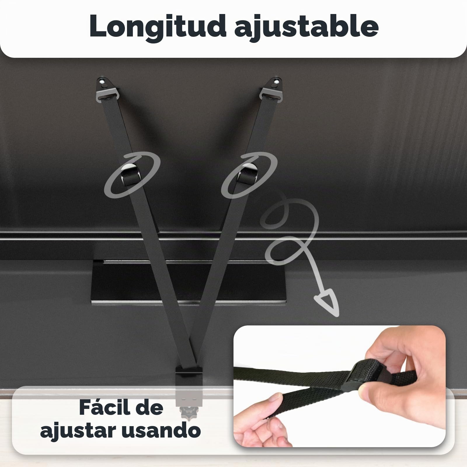 Joythink Correa de seguridad anti puntas para TV y muebles, ajustable, antipuntas, a prueba de bebés, conectores de metal para seguridad infantil, abrazadera VESA negra