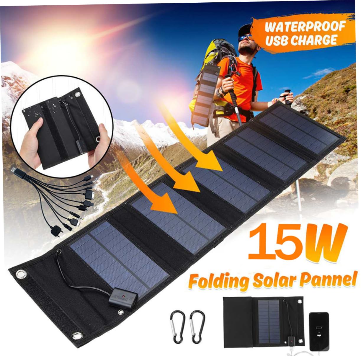 FONDOTIN Solar Panel Charger 15w 6v Dc Solar Panels for Car Hiking Camping USB c Regulator