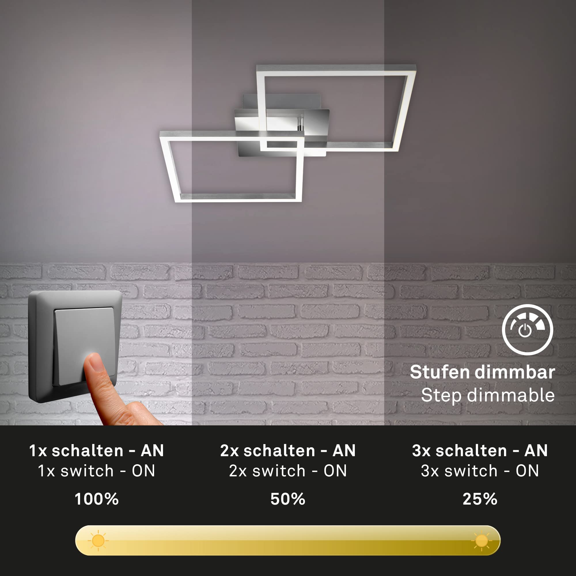 Briloner Leuchten 3210-018 LED orientable, plafonnier à Gradation, 24 Watt, 1.800 Lumen, 3.000 Kelvin, Couleur Chrome-Argent, W 620 x 368 x 73 mm (L x B x H)