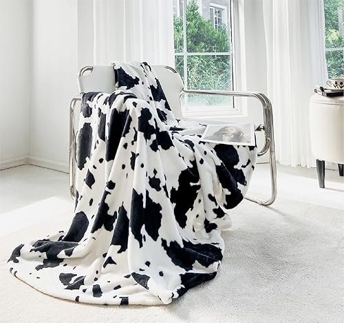 SeaRoomy Manta con estampado de vaca, suave y mullida, manta de franela de vaca para sofá o cama, bonita manta de franela de vaca divertida para