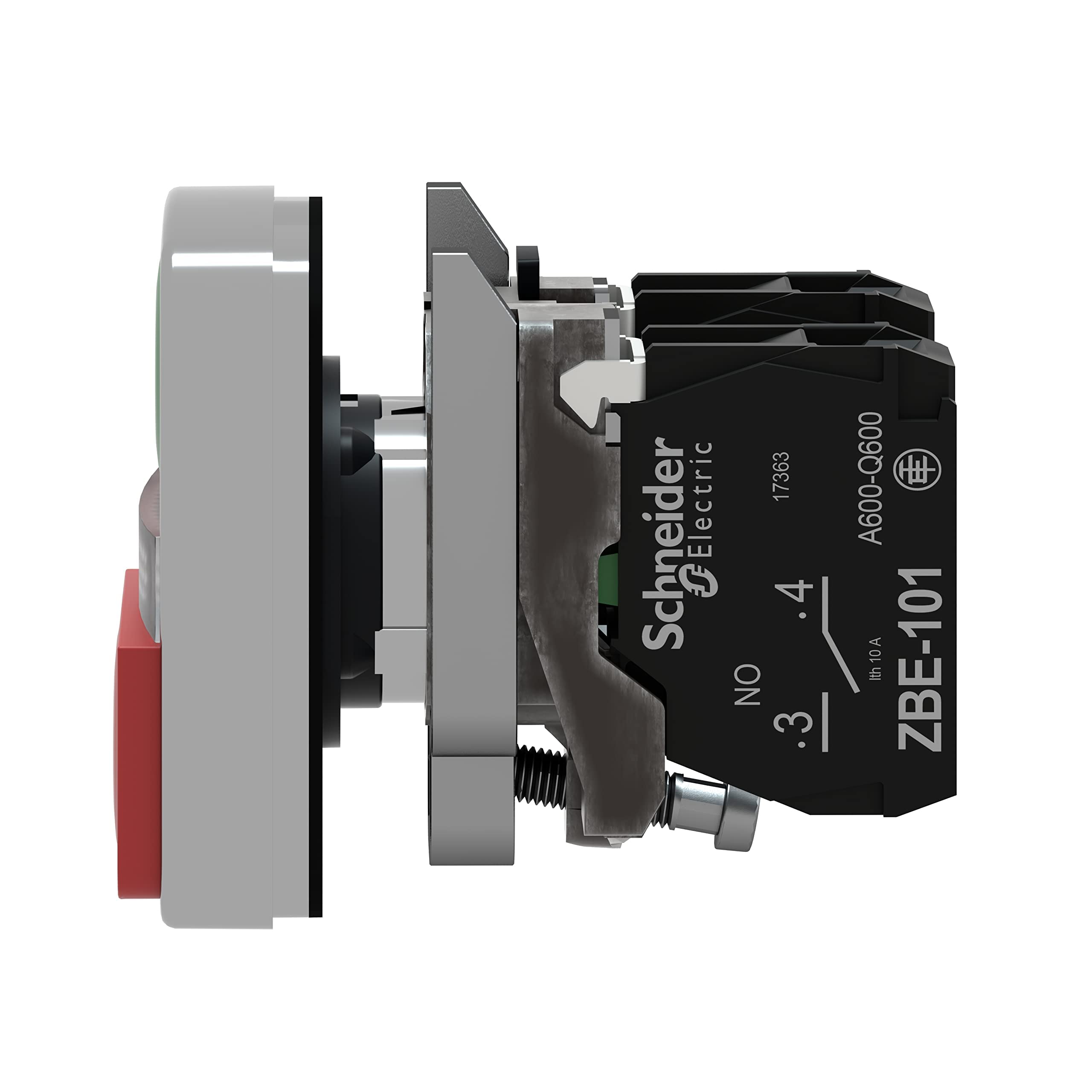 Schneider Electric XB4BW73731B5 Pulsador Diámetro 22, Dos Accionadores, Retorno Resorte, Luz Blanca, 24 V- IP66, Verde y Rojo
