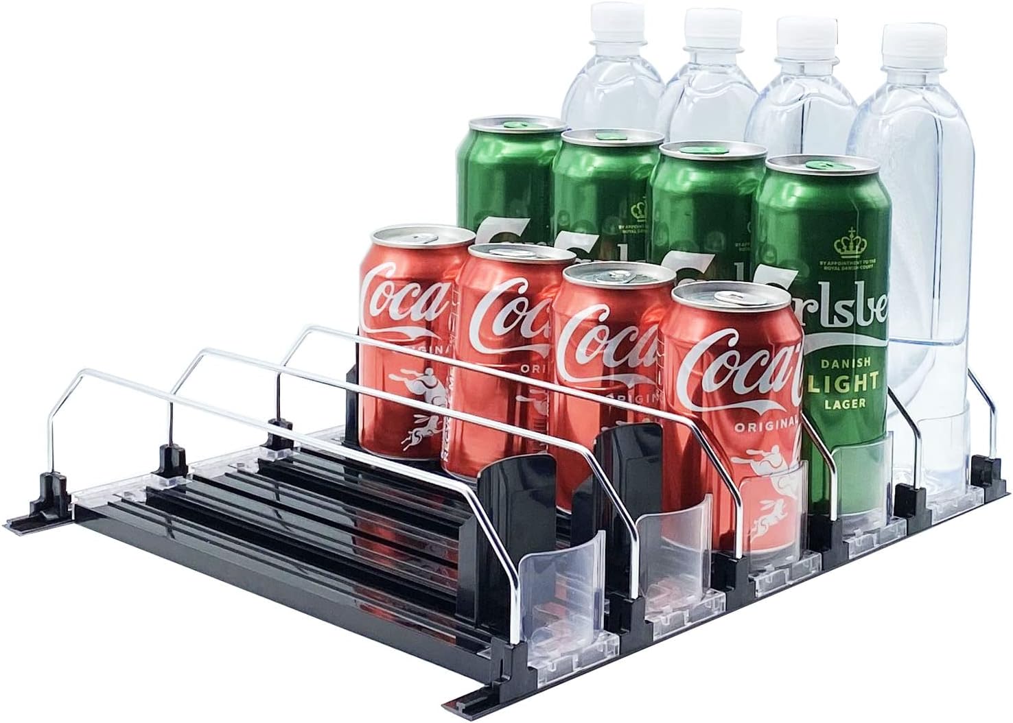 Drink Organizer for Fridge - Soda Dispenser Display with Smooth and Fast Pusher Glide - Width Adjustable (5, 31CM)