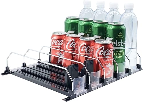 Organizador de bebidas para refrigerador, dispensador de soda con deslizamiento suave y rápido, ancho ajustable (5, 12.2 in)