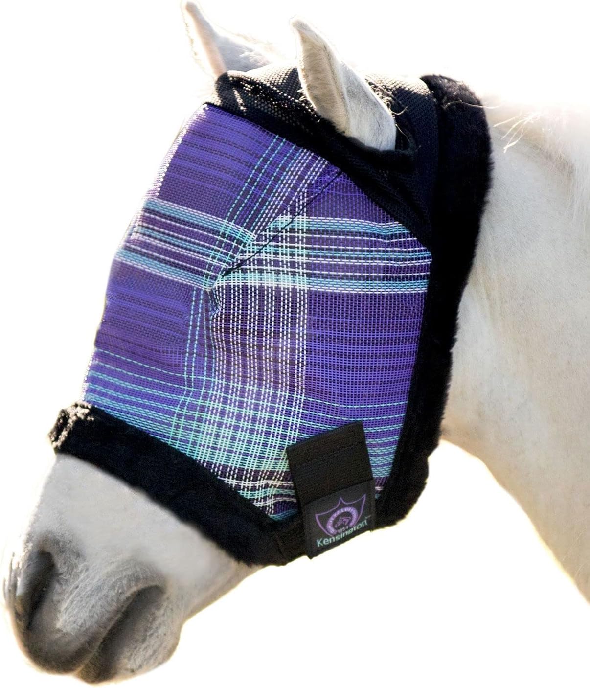 Kensington Fly Mask with Fleece Trim for Horses — Protects Face and Eyes Helps Block Sun Rays While Allowing Full Visibility — Breathable and Non Heat Transferring (P-Pony, 2017 - Lavender Mint)