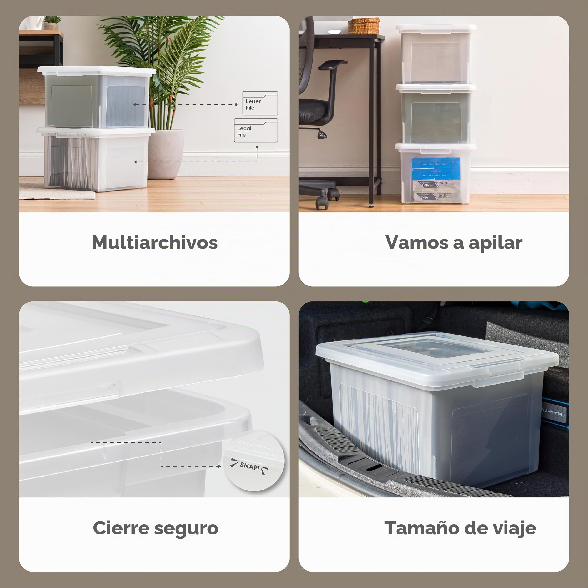 IRIS USA - Caja de archivos de plástico con tapas, organizador de documentos para archivos de carta/legal, caja de documentos, contenedor de almacenamiento para colgar archivos, tapa de cierre seguro