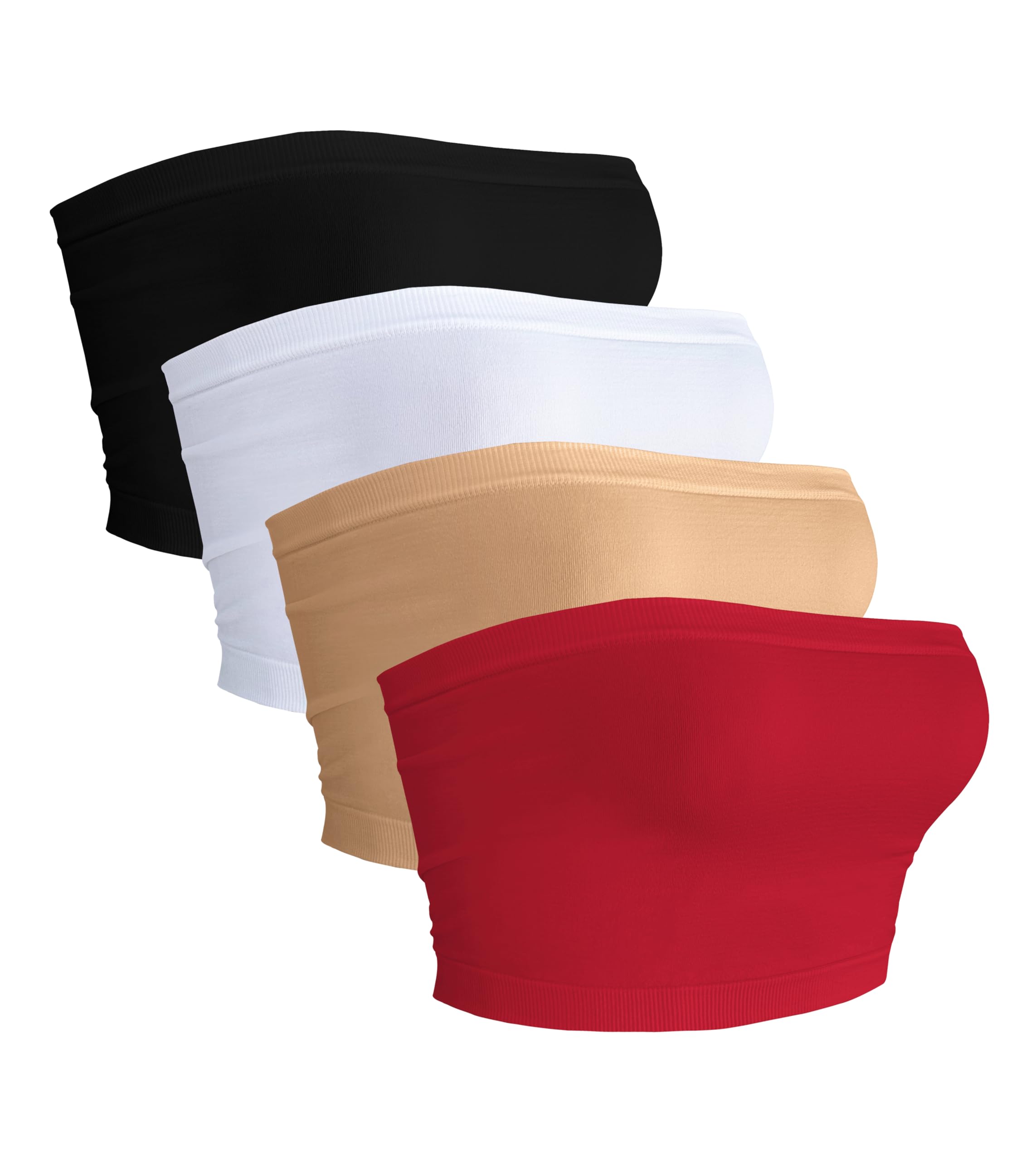 Photo 1 of 4 Pieces Tube Top Strapless Tops for Women Summer Bandeau Basic Crop Tops Sleeveless Shirt(Black,White,Beige,red,XL)