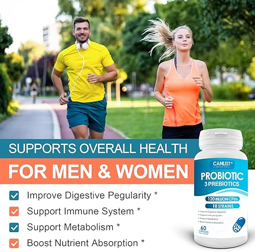 Miniatura 5 de Probióticos 120 mil millones de UFC, 18 cepas, 3 prebióticos y enzimas digestivas para hombres y mujeres, apoyo digestivo e inmunológico, estable