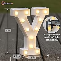 Vista 3 de Letras LED de Marquesina con Luces Signo Y, HXWEIYE Luces de Letras LED 26 del Alfabeto, Números Iluminados 0-9 Letrero de Letras Blanco Cálido