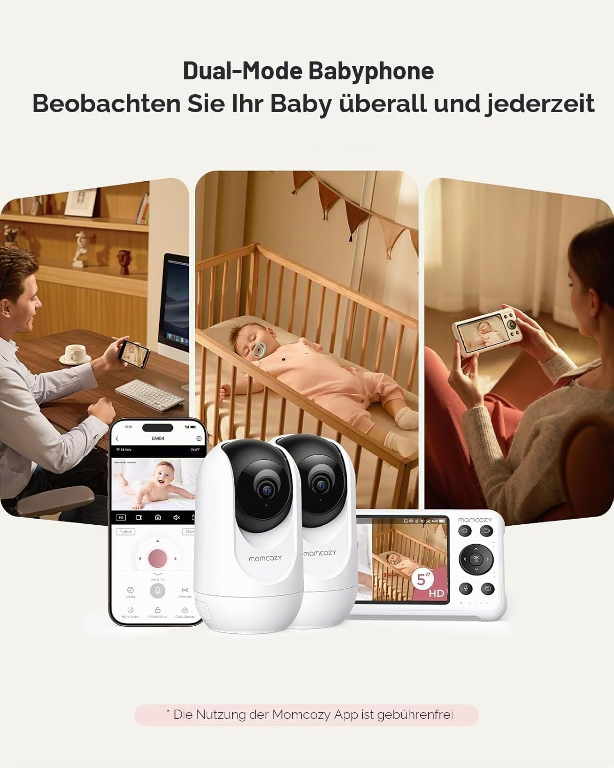 Momcozy BM04 babyphone mit 2 Kamera, 5 Zoll Smart WLAN Baby Monitor