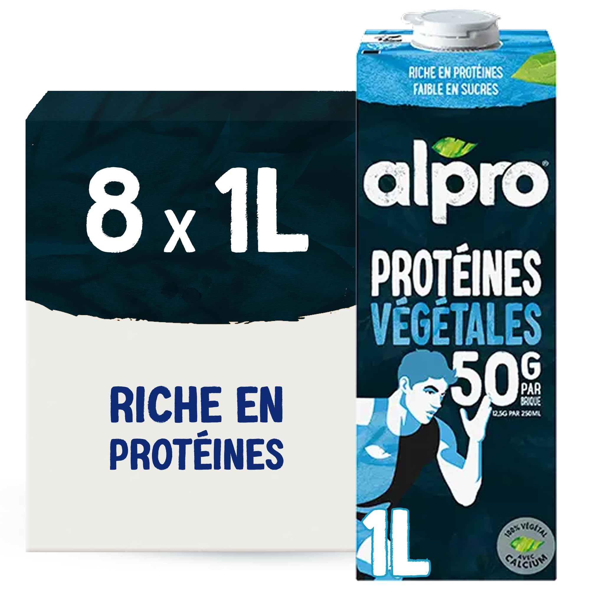 Alpro - Boisson végétale - Soja protéine nature - 1L- Lot de 8x1L