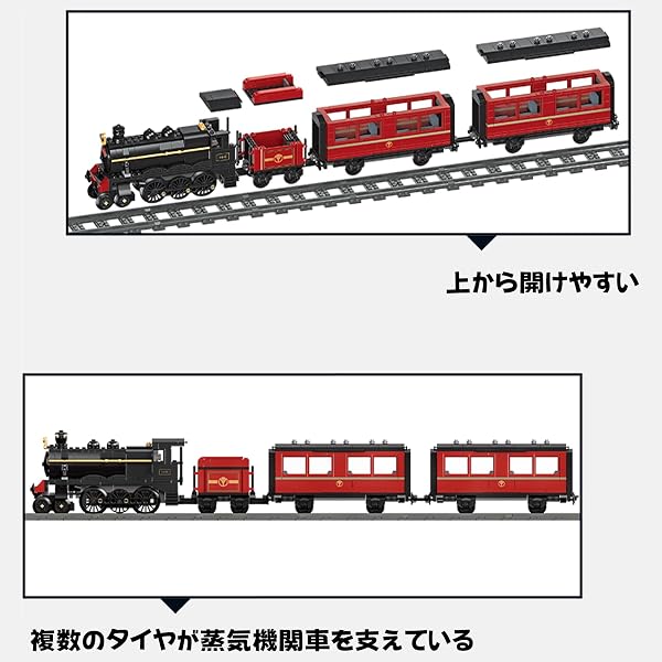 Oichy ブロックセット 蒸気機関車 おもちゃ 乗り物 カーキット プラモデル 互換 DIY クラフト 組み立て 暇つぶし 大人向け インテリア ホビー 誕生日 クリスマスプレゼント (B) - 3