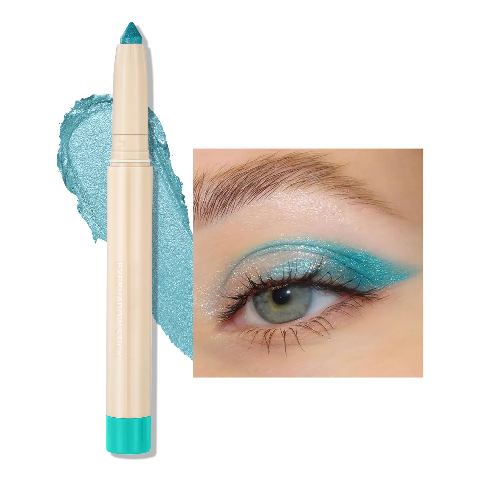 Erinde Lápiz de sombra de ojos azul con purpurina, lápiz de sombra de ojos en crema azul, delineador de ojos de larga duración y resistente al agua, lápiz metálico Shimmer para ojos maquillaje sombra