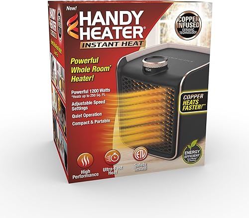 Miniatura 1 de Práctico calentador de calor instantáneo, calentador de espacio con tecnología de cerámica con infusión de cobre, 1200 vatios, calentador portátil