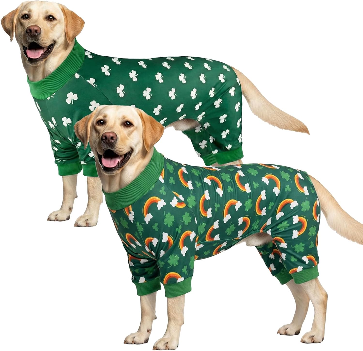 Vehomy 2-Pack St.Patrick's Day Dog Pajamas Clover Rainbow Pet Jumpsuits Puppy Pjs Lucky Shamrock Dog Onesie St Patricks Dog Jammies Costume Outfit Clothes for Small Medium Large Dogs XXL