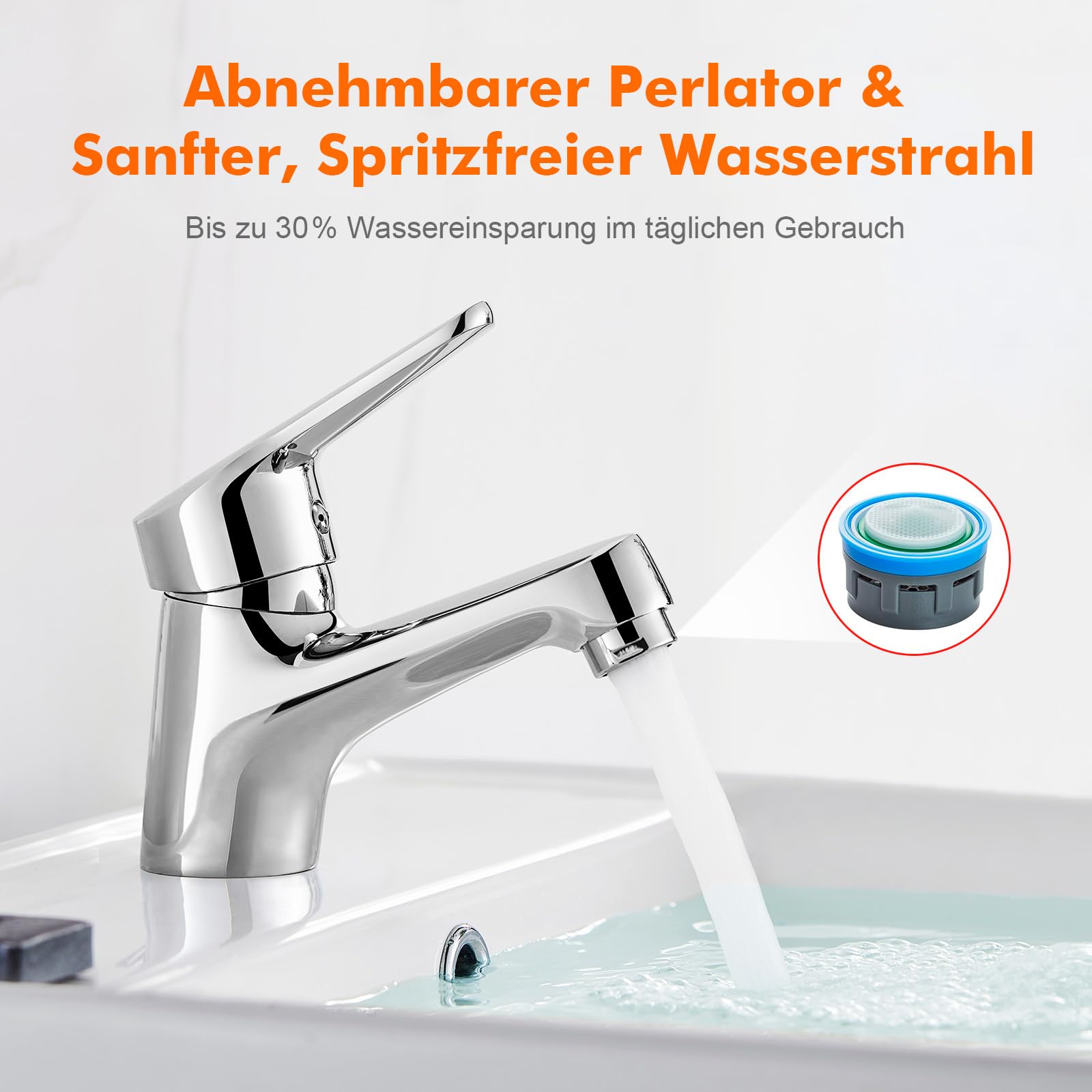 Ibergrif Wasserhahn Bad Chrom, Messing Einhebel-Mischbatterie M11050 | Keramikkartusche, 10 L/min Durchfluss, 3/8 Standard-Anschluss, Waschbeckenarmatur Messing