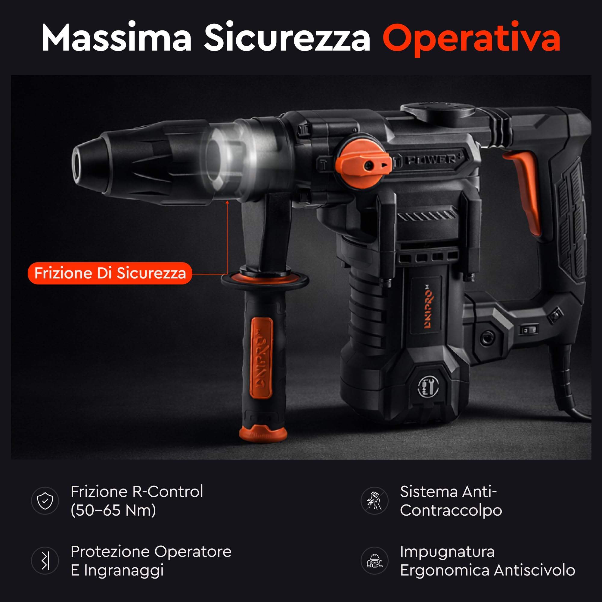 Martello Perforatore Elettrico BH-30 1400W SDS Max 9J - Trapano Tassellatore a Percussione 3800 colpi/min con Regolazione Velocità, Frizione R-Control e Accessori Inclusi di Dnipro-M