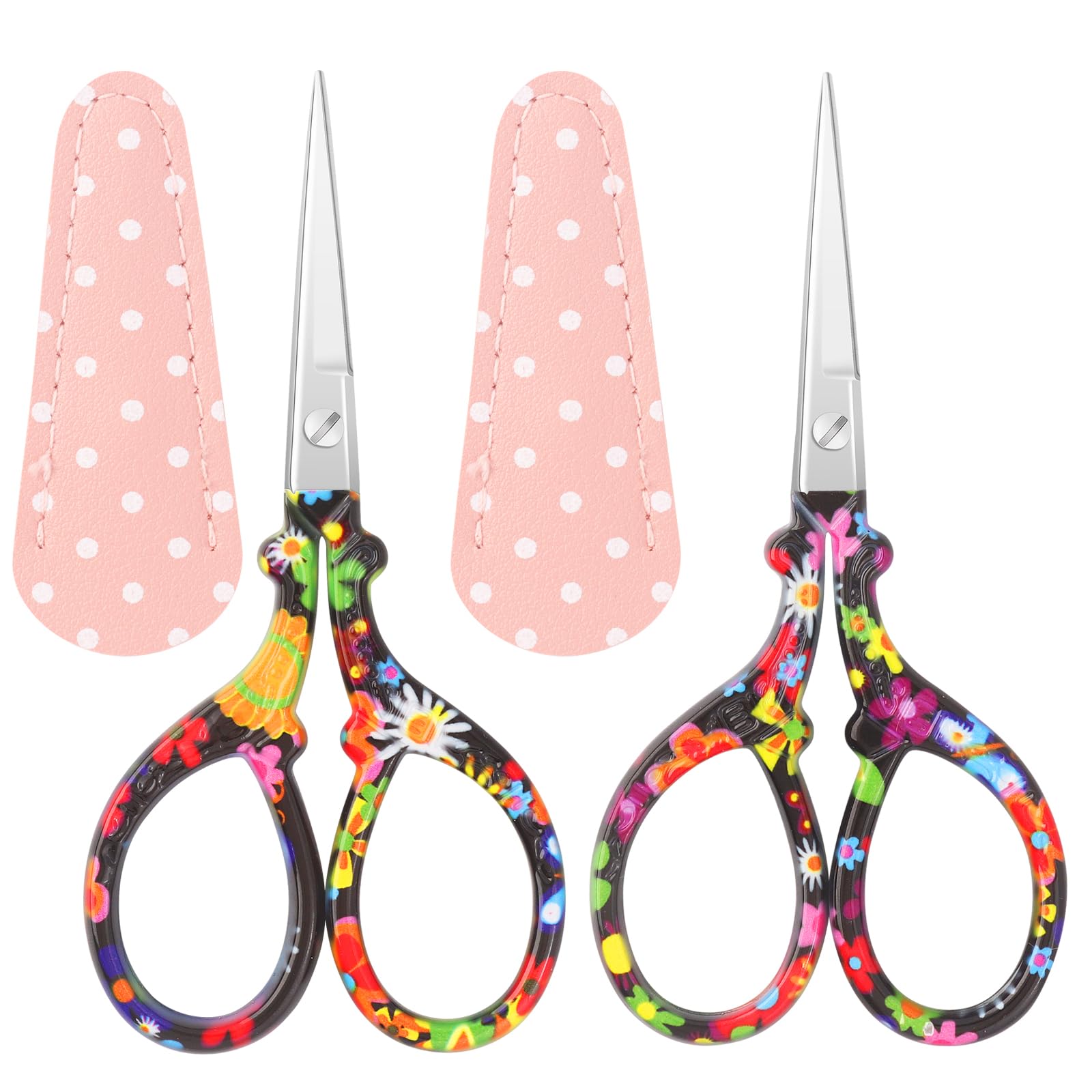 Asdirne Embroidery Scissors, Small Sewing Scissors with Leather Cover, Premium Stainless Steel, Suitable for Embroidery, Needlework, Sewing, DIY Crafts and Daily Use，2 Pack