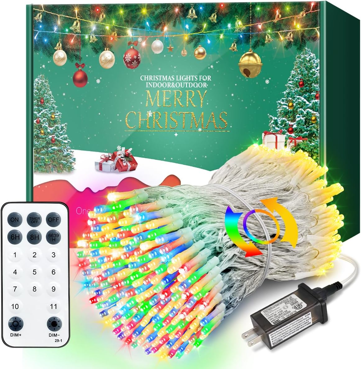 100ft Christmas Lights with 300 LEDs, 100FT Connectable Plug in Fairy String Lights with Remote & Timer, IP65 Waterproof Lights for Yard, Garden, Christmas Décor (Color Changing + Warm White)