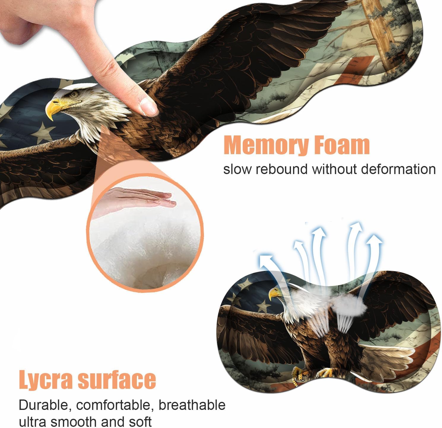 Ergonomic Keyboard Wrist Rest & Mouse Pad Wrist Rest Set,Large Gaming Desk Mat 31.5"x 11.8" with Non-Slip Base,Memory Foam,Easy Typing Pain Relief for Home & Office,Patriotic American Flag Bald Eagle