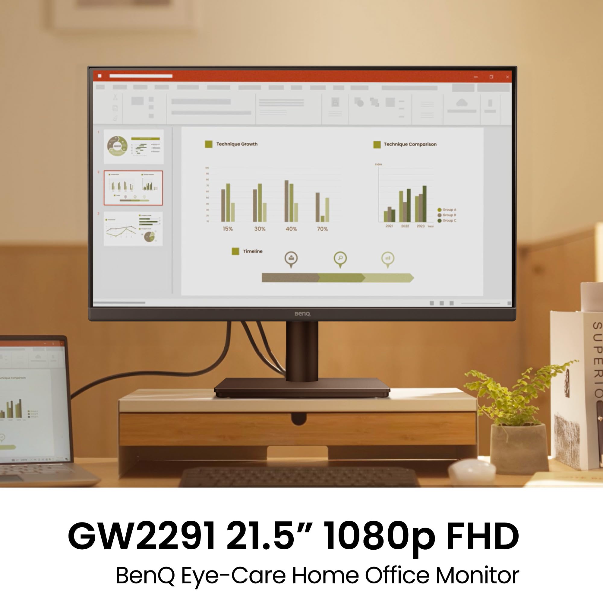 BenQ GW2291 22inch (54.61cm) IPS FHD Eye-Care Monitor |100Hz| 1300:1 Contrast| 5ms | 2Wx2 Built-in Speakers|Ultrathin Bezel |HDMI | VGA | Low Blue Light |Flicker Free| TÜV Eye Comfort 2.0 (Black) — Amazon image 2