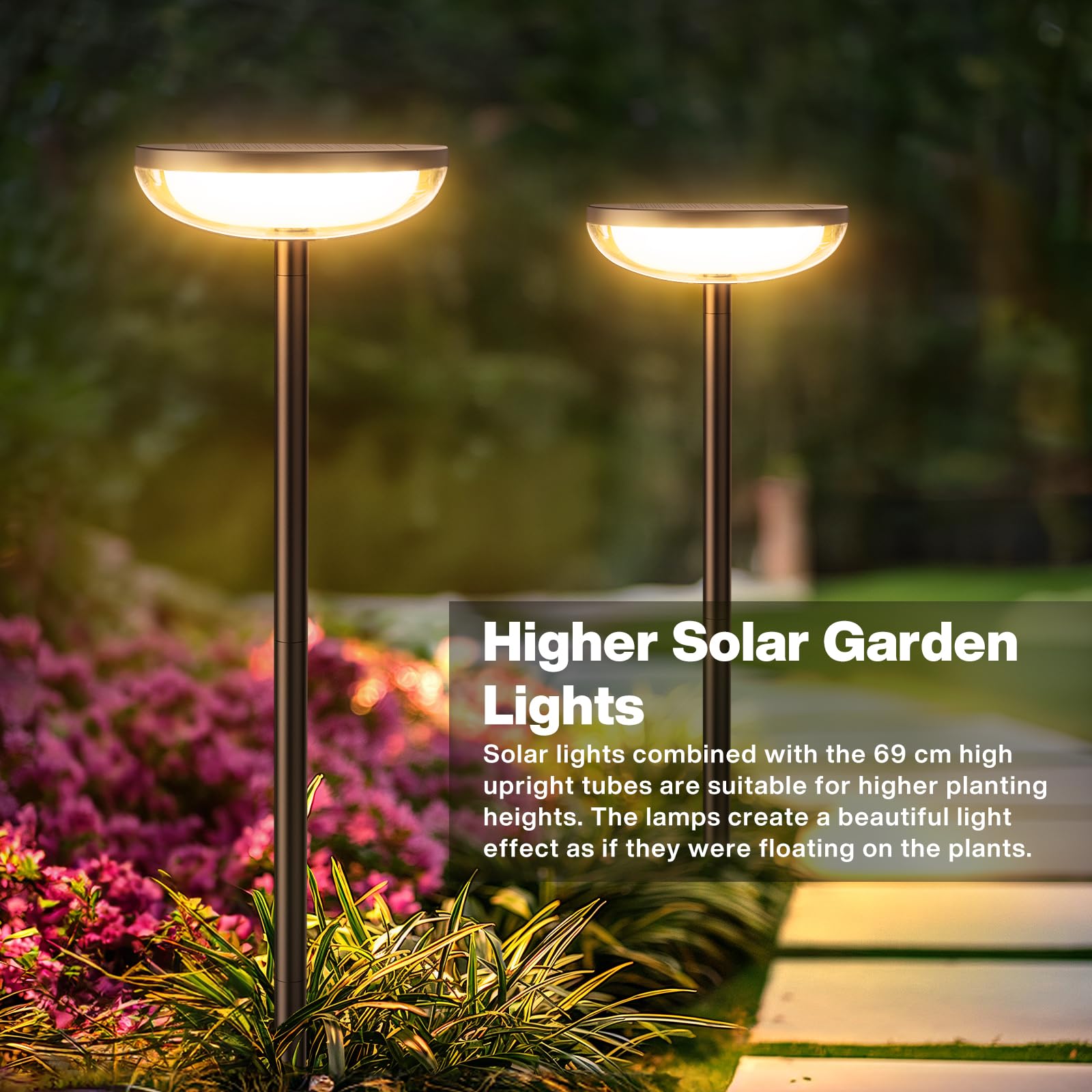 GEARLITE Lampade solari per esterni da giardino, 4 pezzi, luce bianca calda, per esterni, con batteria da 1000 mAh, 34 lumen, luci da giardino extra luminose con IP65, impermeabili, per decorazione da