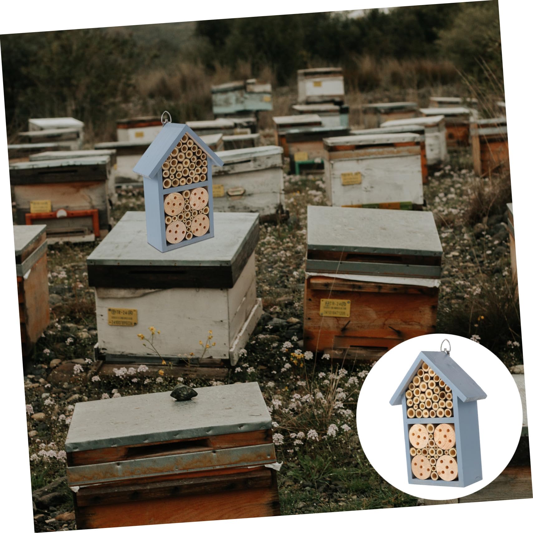Insektenhaus Für Bienen Und Marienkäfer Blau Lackiertes Insektenhotel Mit Schutzdach Geeignet Für Garten Terrasse