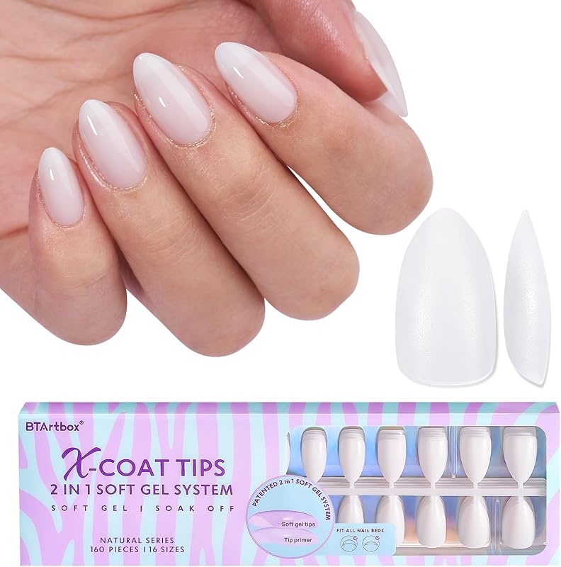 BTArtboxnails XCOATTIPS Milky White Press On Nails, Short Almond | Lamp-Curable 4-Week Wear, Salon Quality Value at Home, Natural Nail Look, Easy-to-Apply, 160ct Nail Tips Only
