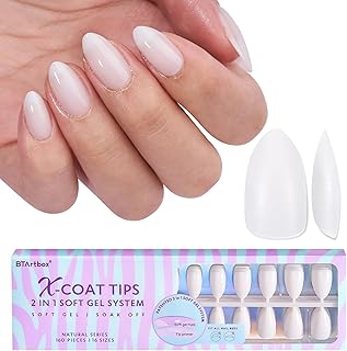 BTArtboxnails Almond Gel Nail Tips Short - Pre Colored Milky White Soft Gel Nail Tips, Milky White Press on Nails, Natural XCOATTIPS