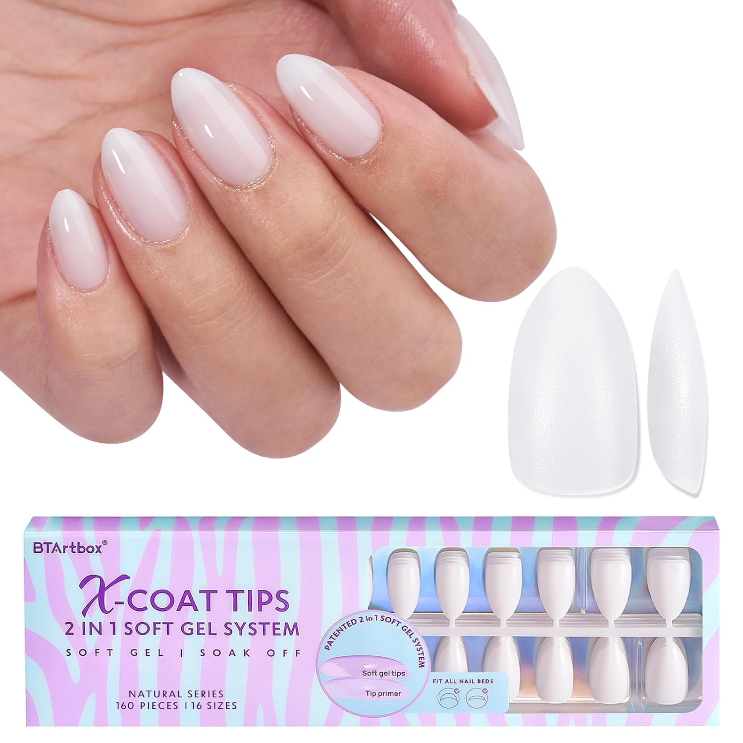 BTArtboxnails Milky White Gel Nail Tips - Short & Pre-Colored
