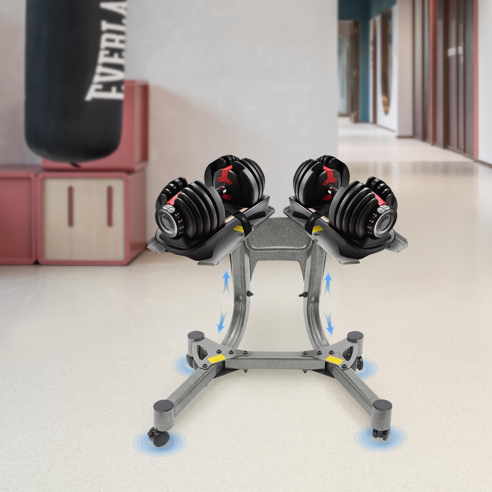 Supporto per manubri in metallo per manubri regolabili, stabile con capacità di carico di 100 kg, per casa, palestra, 64 x 39 x 62 cm, con accessori e istruzioni incluse