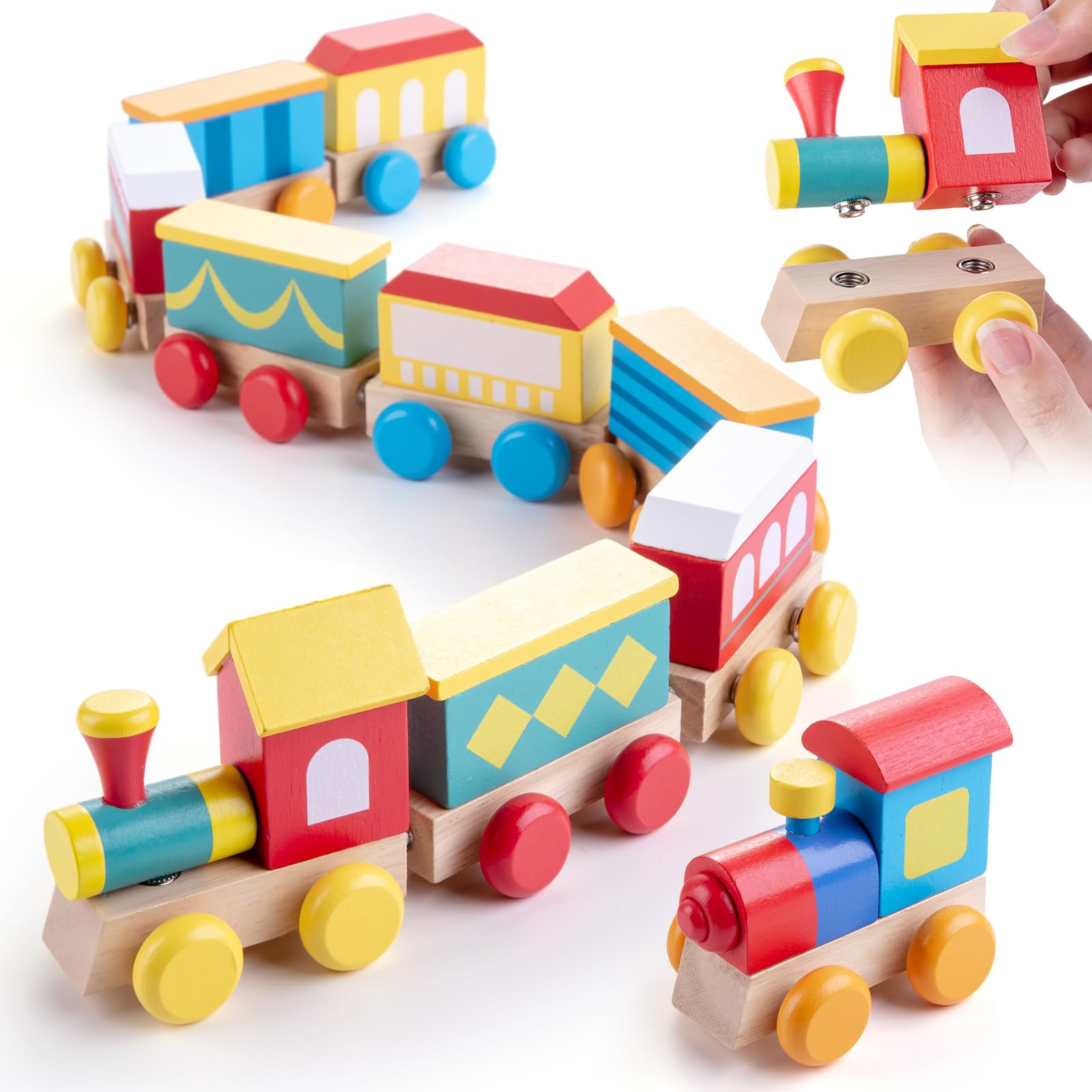 TIGERHU Wooden Train Set | Educational Building Toys with Snap-On Design, Eco-Friendly Solid Wood Tracks & Non-Toxic Materials for Ages 3-8