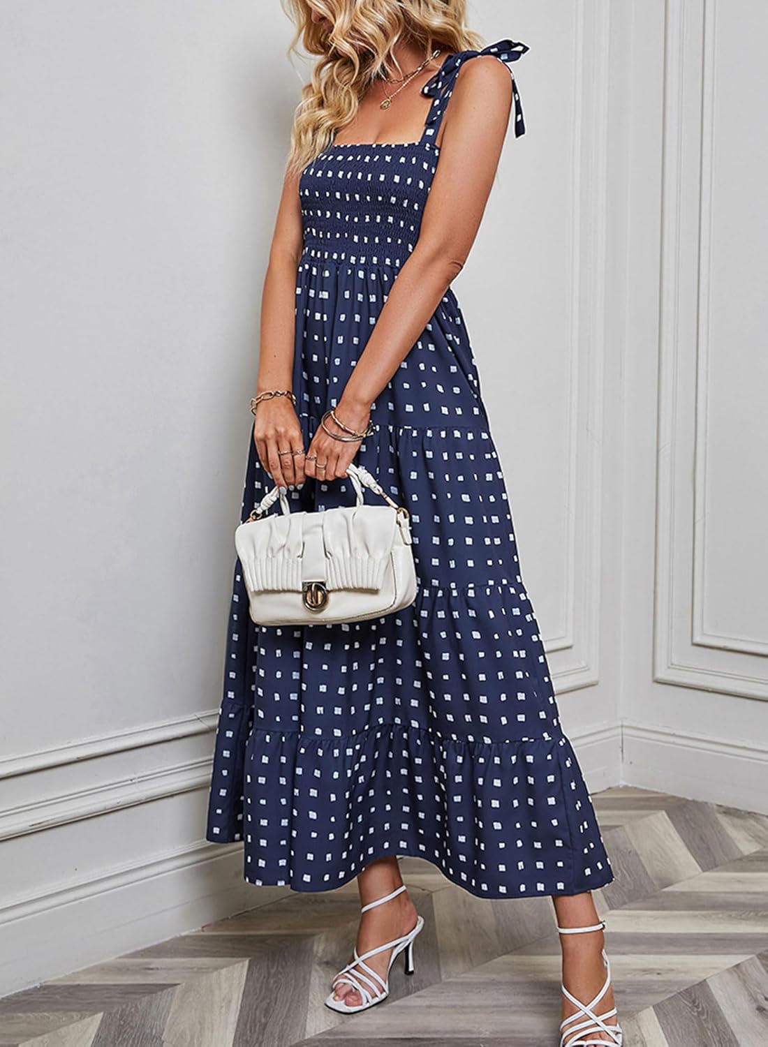 Womens Summer Tie Shoulder Flowy Sundress Beach Vacation Long Maxi Dresses - Image 6