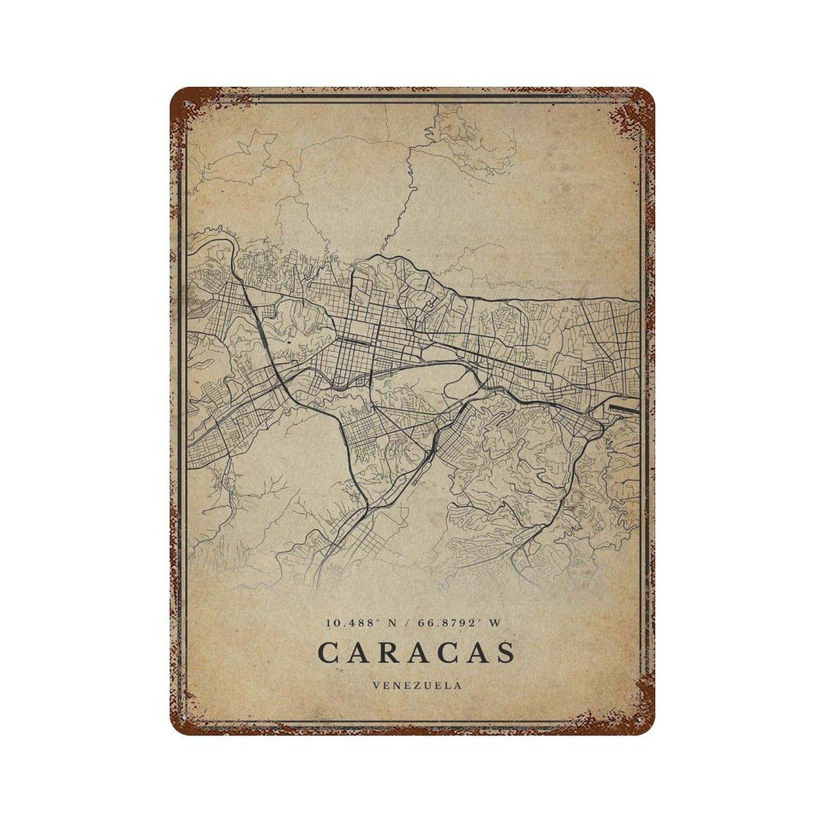 xiaoxiaoshen Caracas Vintage Map Print Wall Decor Art Metal Tin Poster Modern Home Decor Art Home Bar Shop Decorations Vintage Sign 40x30cm