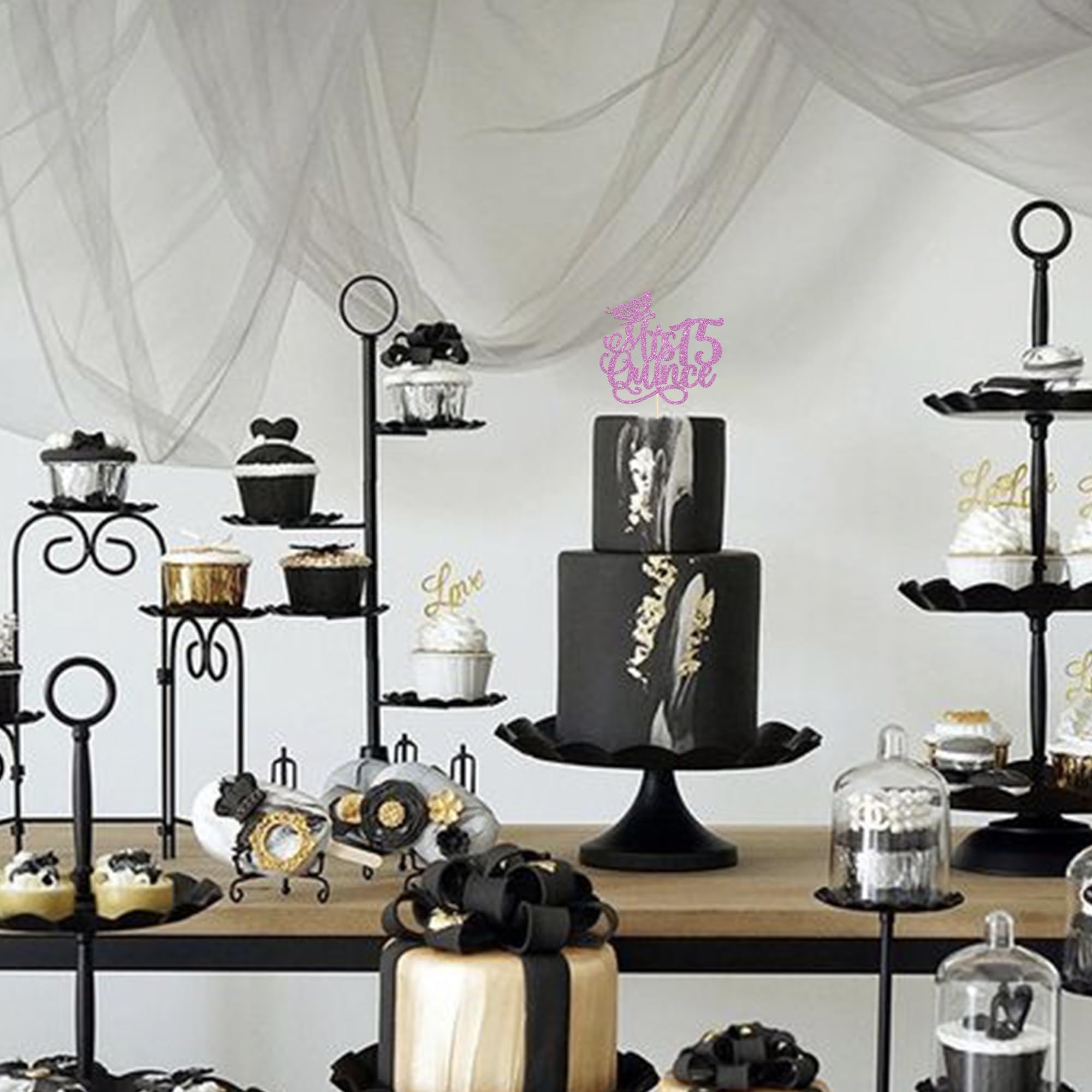 Happy 15th Birthday Cake Topper - Silver 'Mis 15' Decorations For Quincea??era Parties