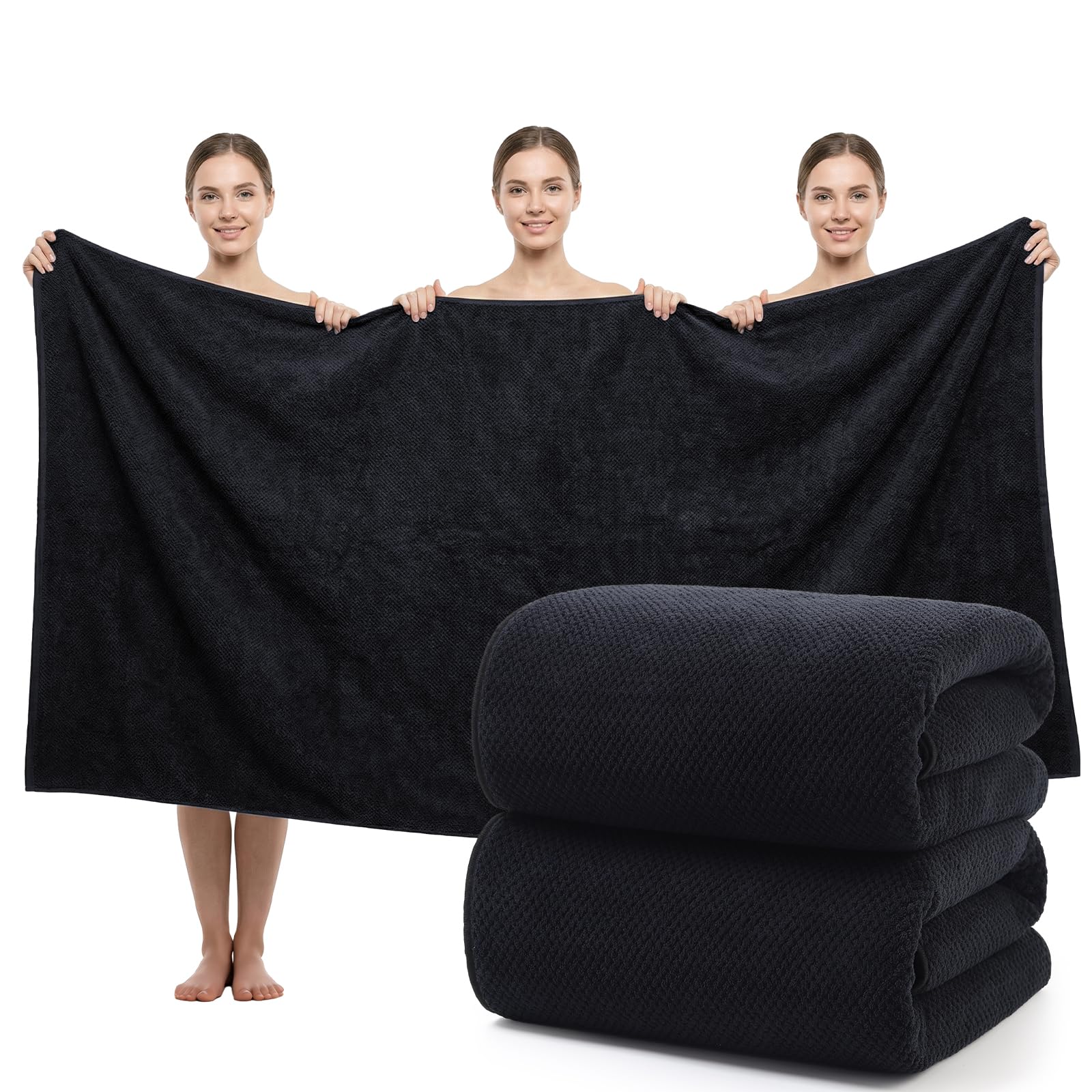 REDKISS Pack of 2 Jumbo Bath Sheets, 40 x 80 Inches Microfiber Bath Towels for Bathroom, Extra Large & Lightweight, Quick-Dry, Super Soft & Highly Absorbent, Perfect to Wrap Yourself in, Black — image 1
