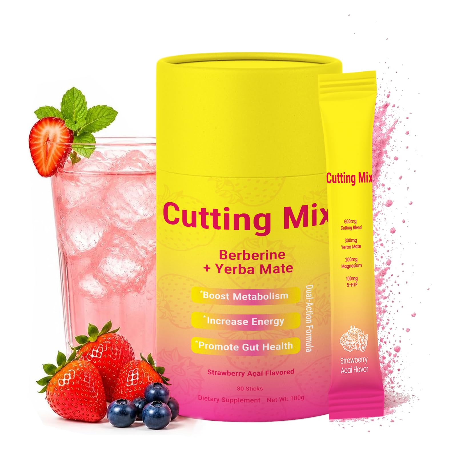 Cutting Mix Drink,With Berberine,Supports Energy & Gut Health, 30 Sticks