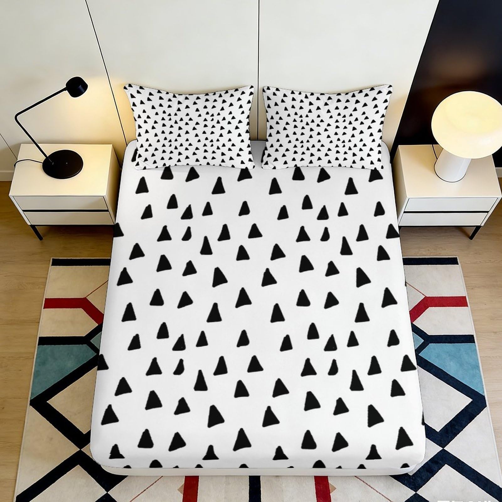 Jqzkxnhpbr Style-3 3D Printed Black Triangle Fitted Sheet Microfiber Modern Geometric Mattress Cover For Bedroom Dorm Easy Care Decor 90X200x25cm