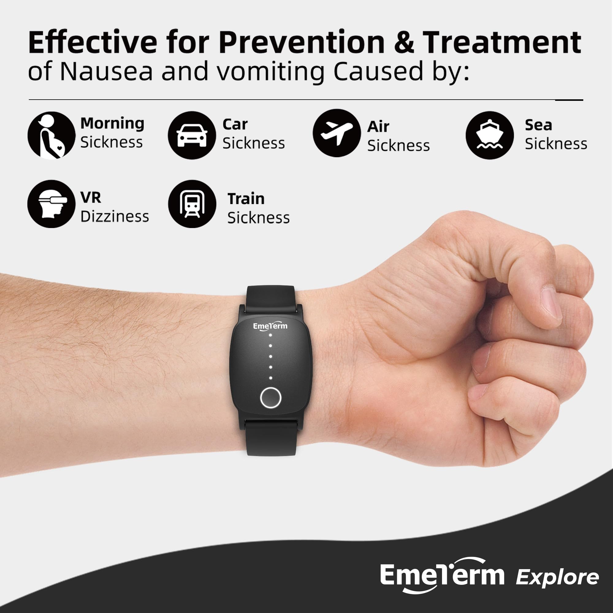 EmeTerm Explore Classic FDA-Cleared Anti-Nausea Wristband IP67 Waterproof Morning Motion Sickness Relief Band Rechargeable Classic Strap Design Drug Free Non-drowsy Without Side Effects: Galaxy Black / Mint Green